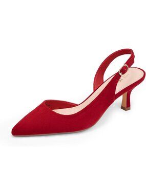 Womens Red Faux Leather Kitten Slingback Low Heels Casual Dress Shoes Pumps
